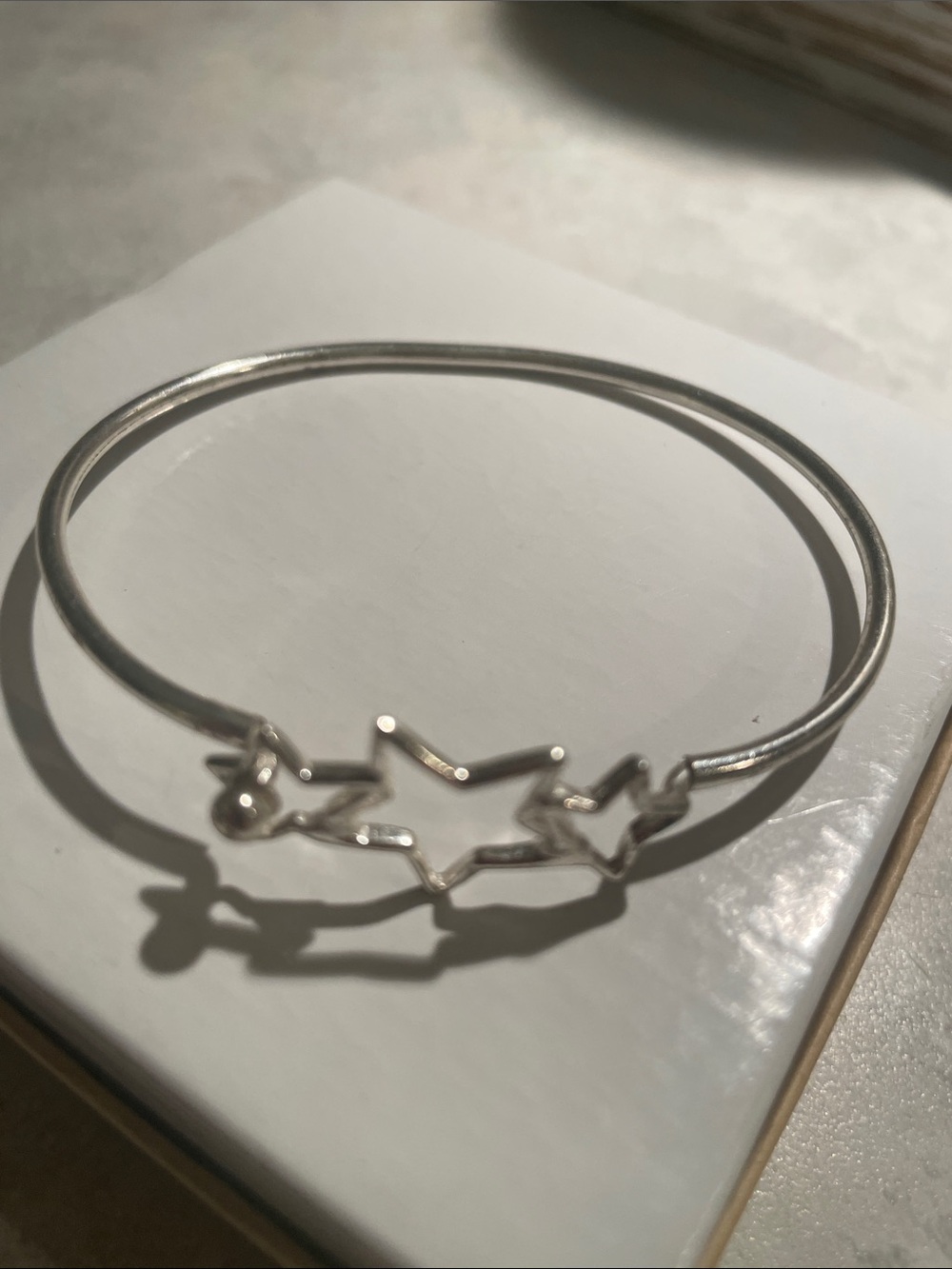 Sterling Silver Star Open Bangle Bracelet